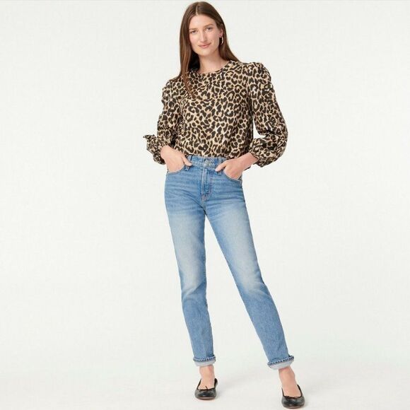 J. Crew Sz. M Leopard Print Ruffle-Sleeve Top Blouse - Picture 2 of 16